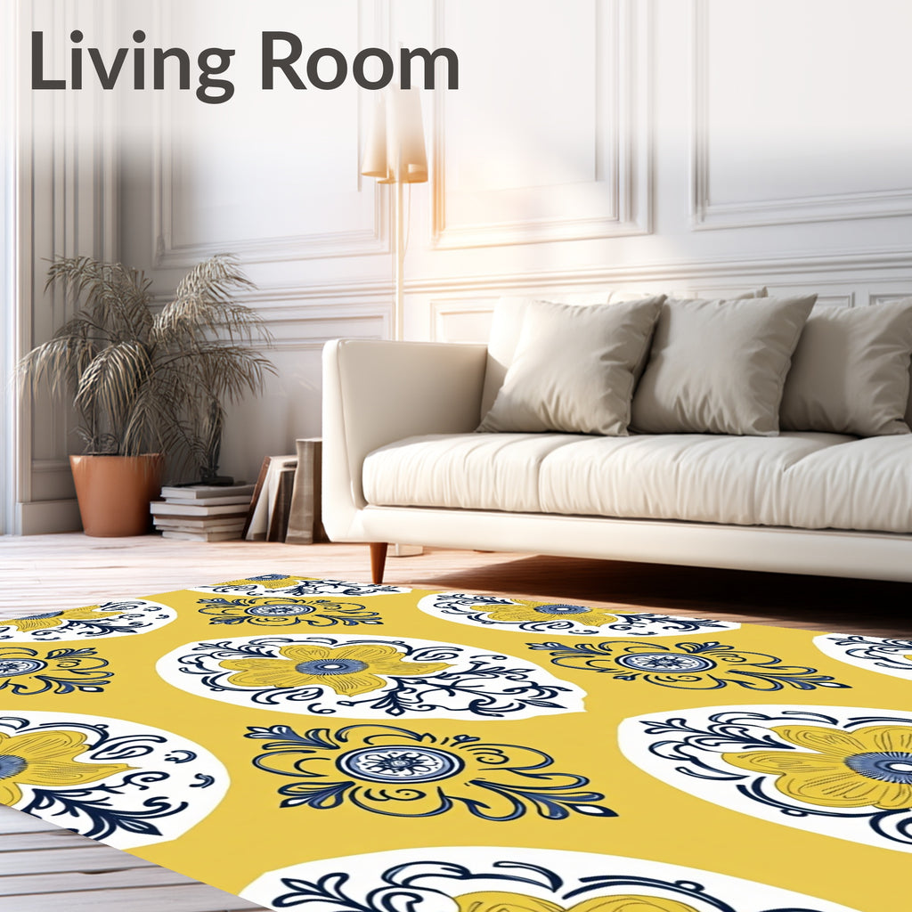 Golden Yellow Floral Medallion Rug