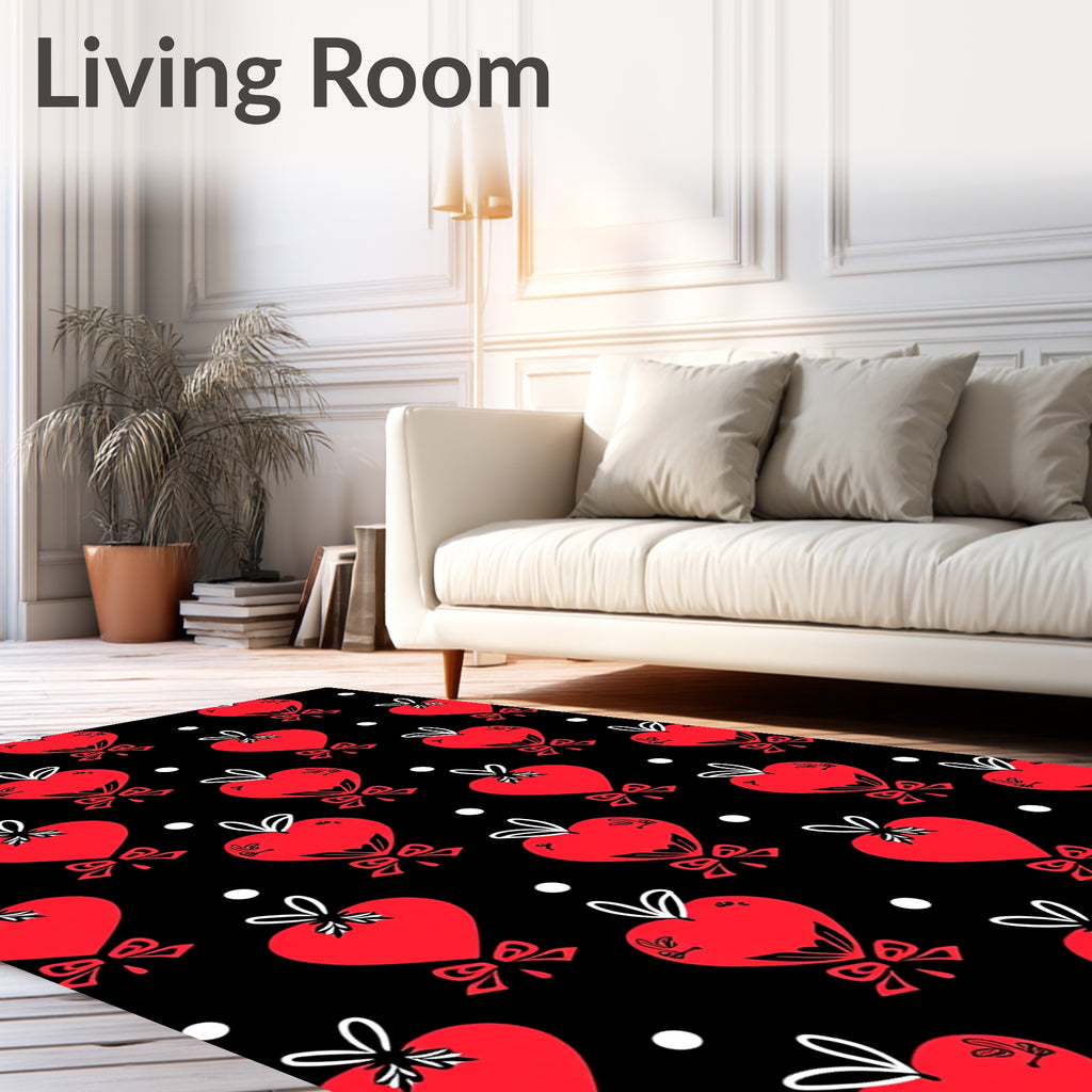 Red Hearts with Bows Polka Dot Rug