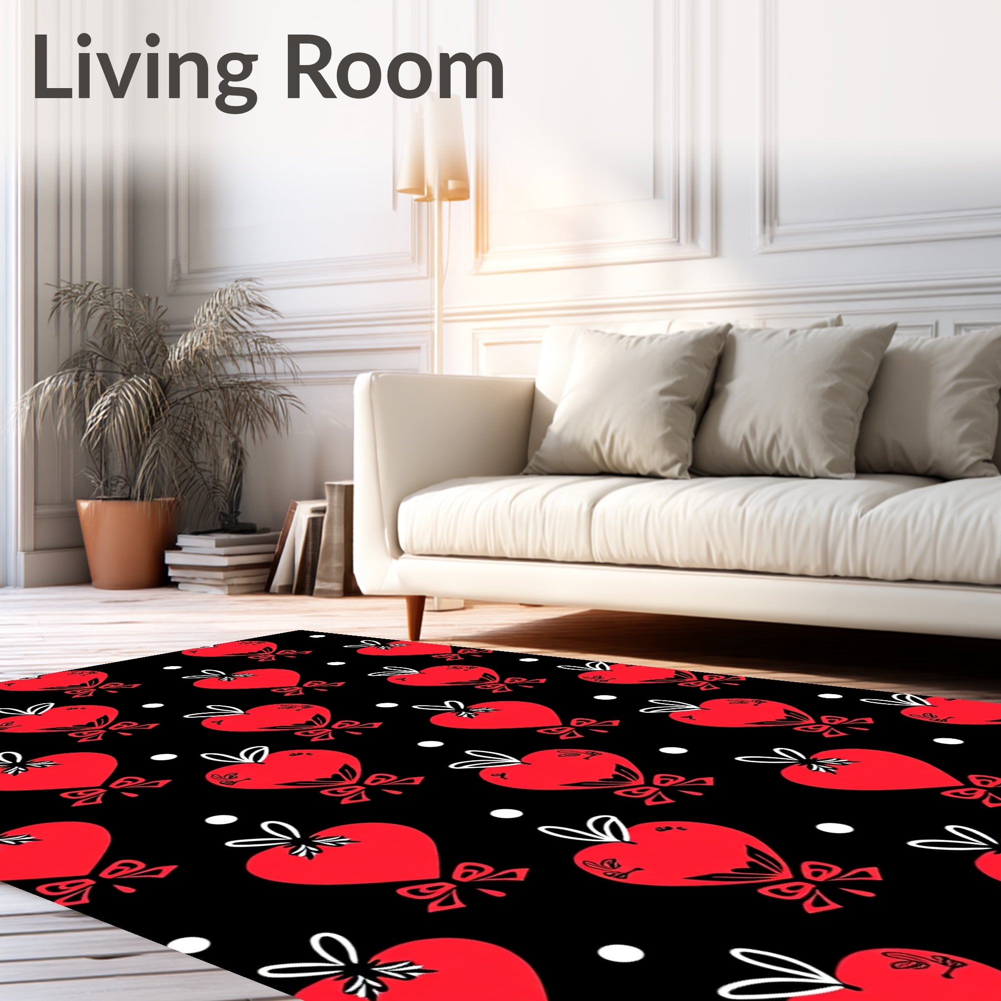 Red Hearts with Bows Polka Dot Rug