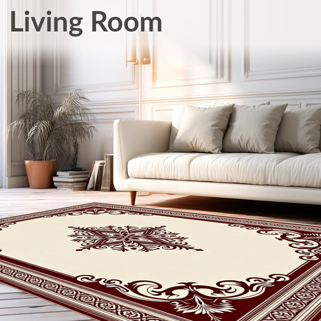 Elegant Burgundy Floral Medallion Border Rug