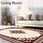 Elegant Burgundy Floral Medallion Border Rug