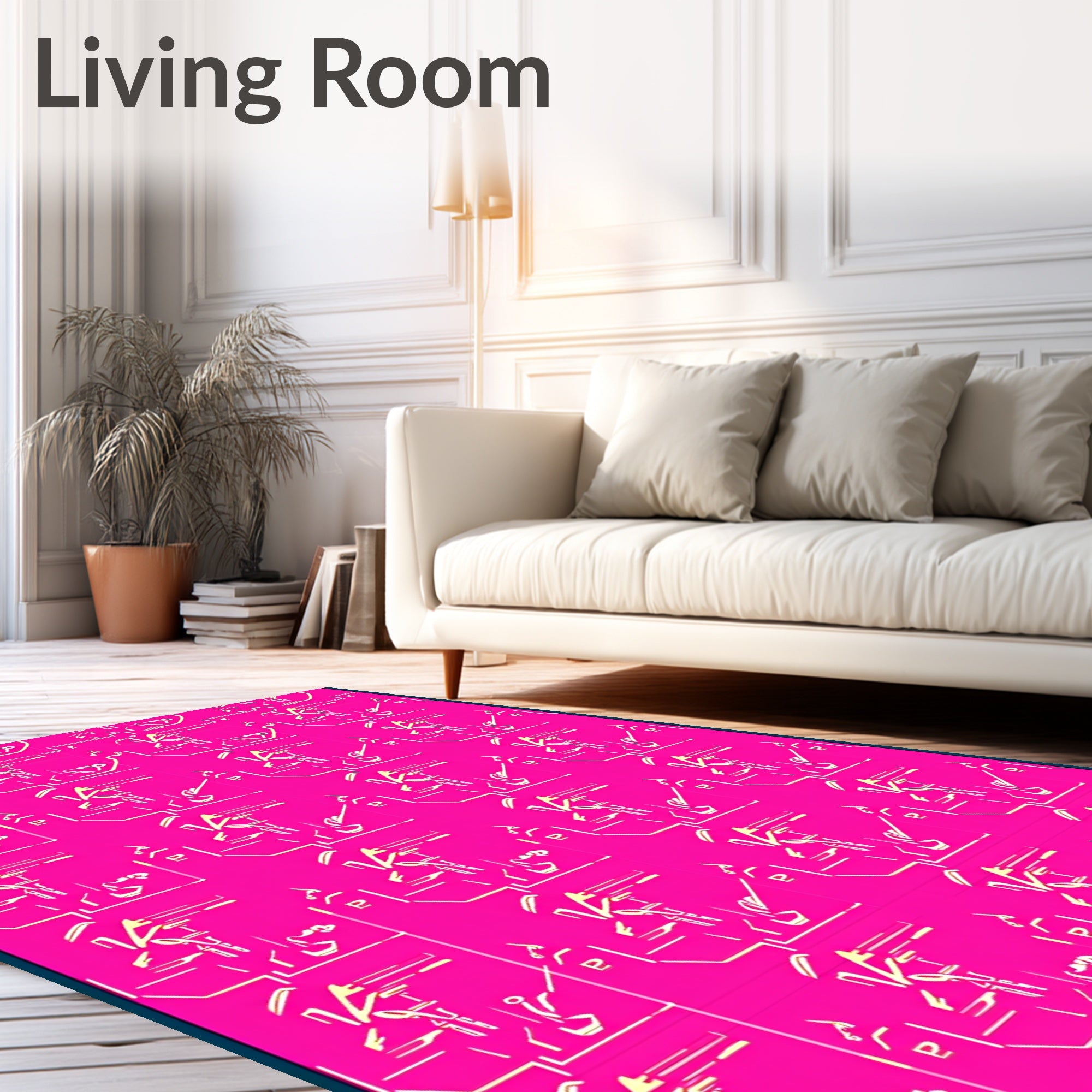 Hot Pink Abstract Figure Line Art Rug