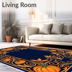 Orange Pumpkin Black Cat Border Rug
