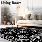 Black White Snowflake Medallion Border Rug