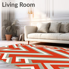 Abstract Coral White Gray Geometric Medallion Rug