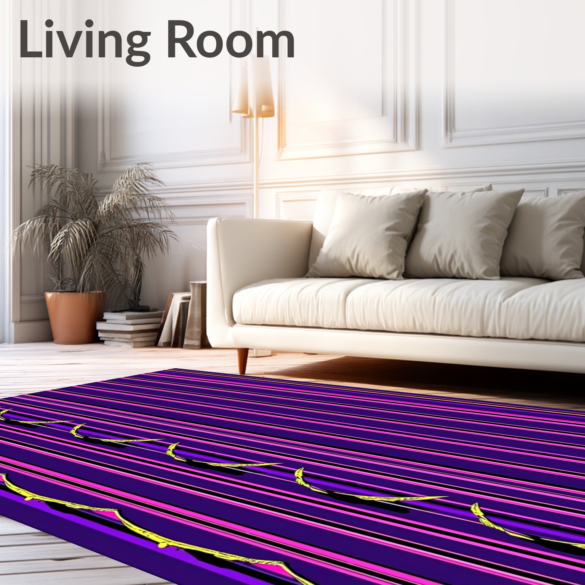 Vibrant Purple Pink Stripe Fern Rug