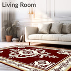 Crimson Ivory Filigree Scroll Border Rug
