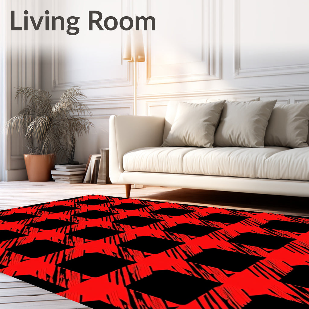 Bold Red Plaid Brush Stroke Rug