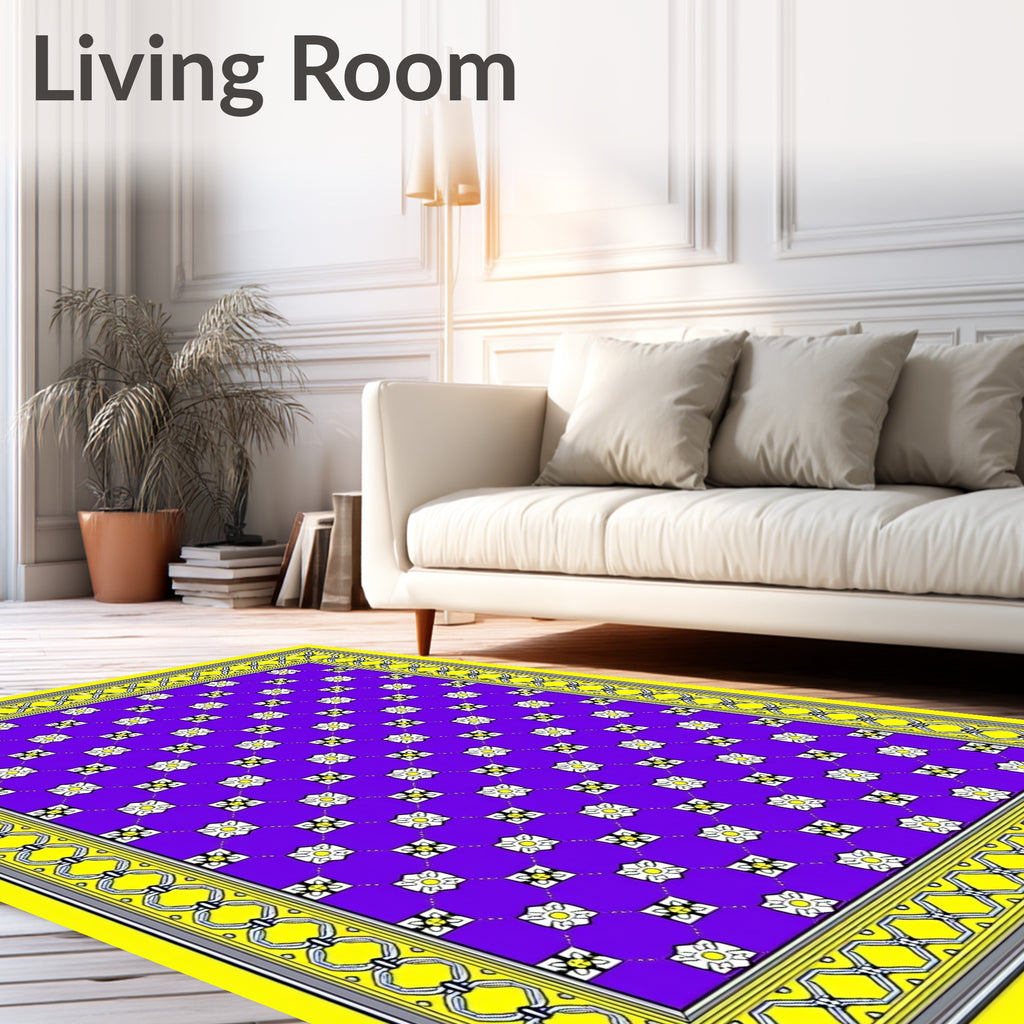 Vibrant Purple Floral Chain Border Rug
