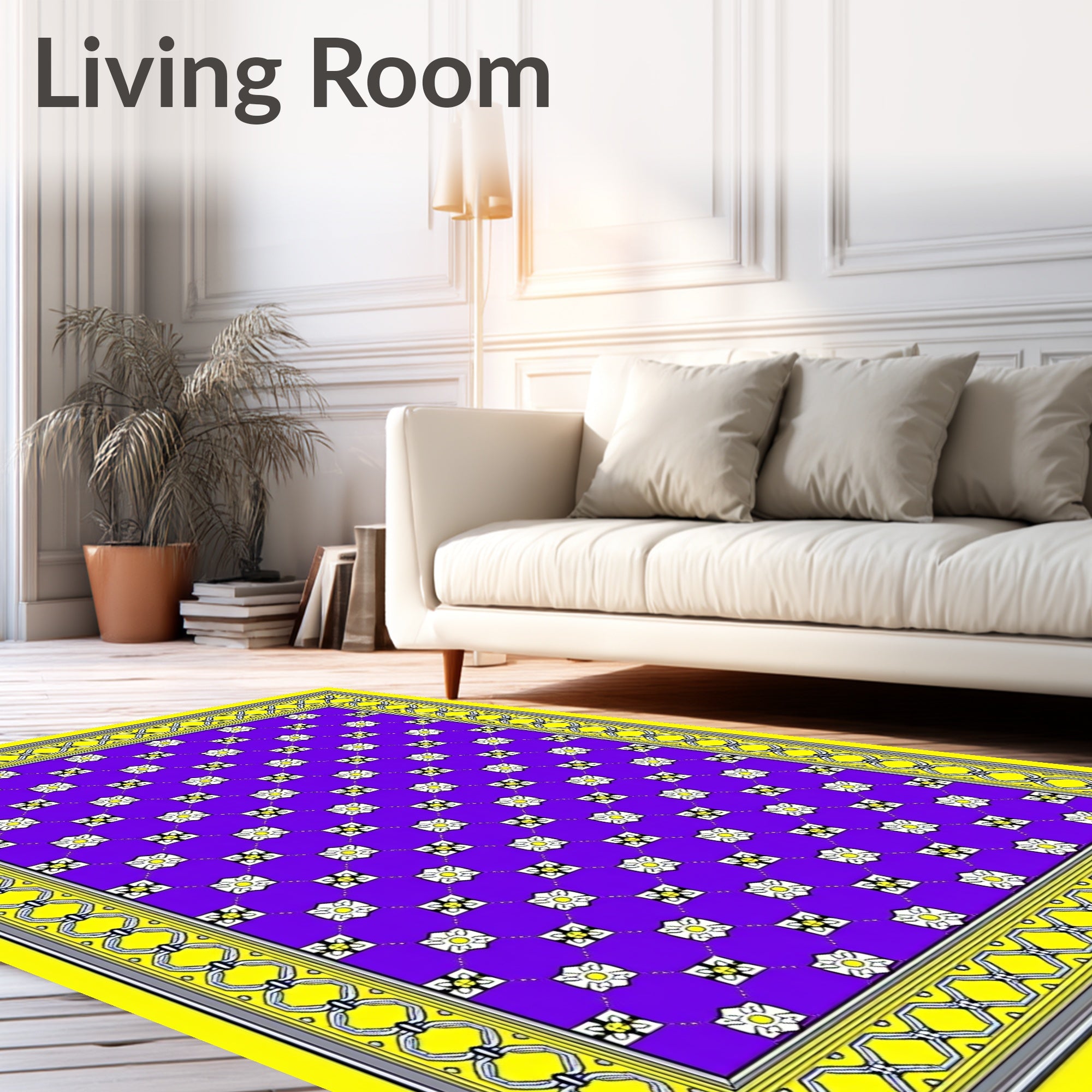 Vibrant Purple Floral Chain Border Rug