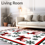 Red Reindeer Snowflake Holiday Border Rug