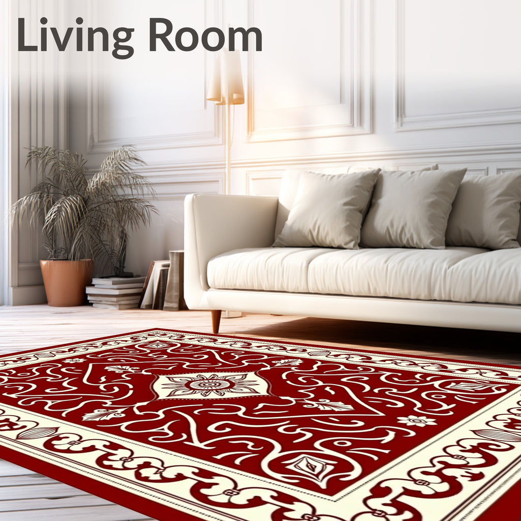 Crimson Ivory Intricate Paisley Medallion Rug