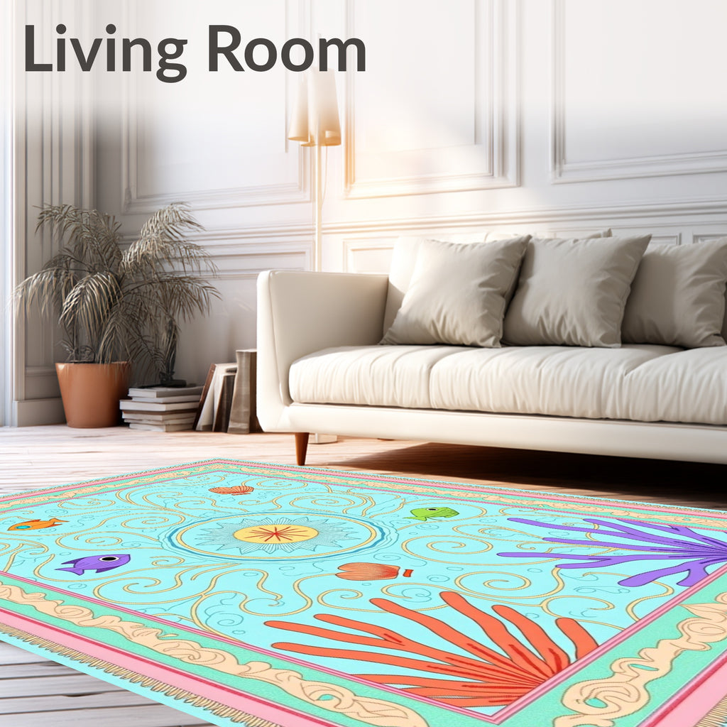 Whimsical Ocean Life Coral Swirl Rug