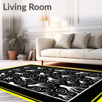 Whimsical White Octopus Swirl Black Rug