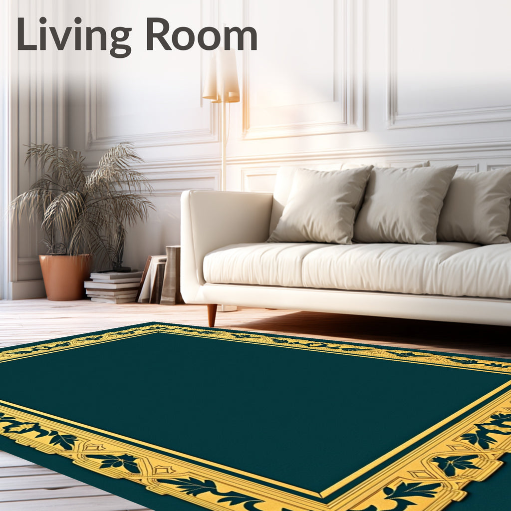 Elegant Gold Leaf Border Rug