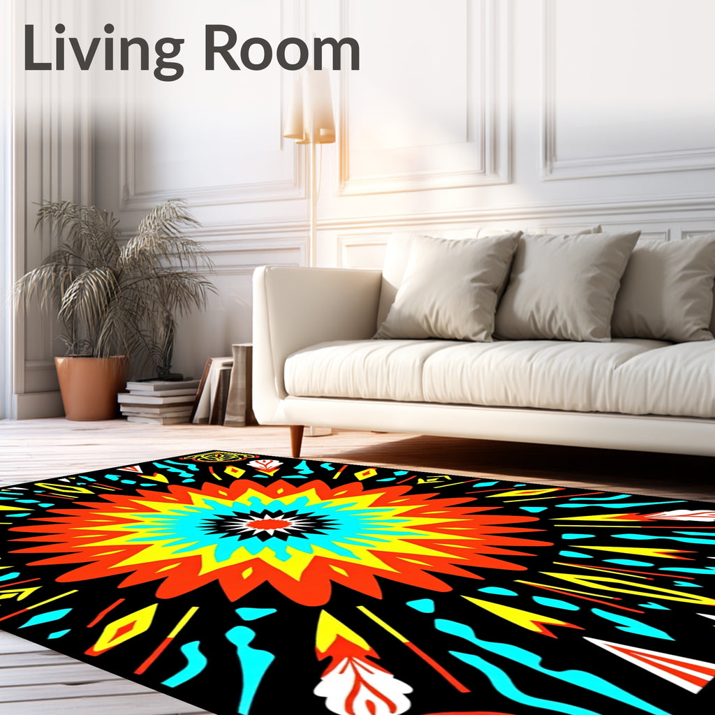 Vibrant Fireburst Abstract Mandala Rug