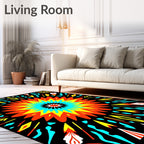 Vibrant Fireburst Abstract Mandala Rug