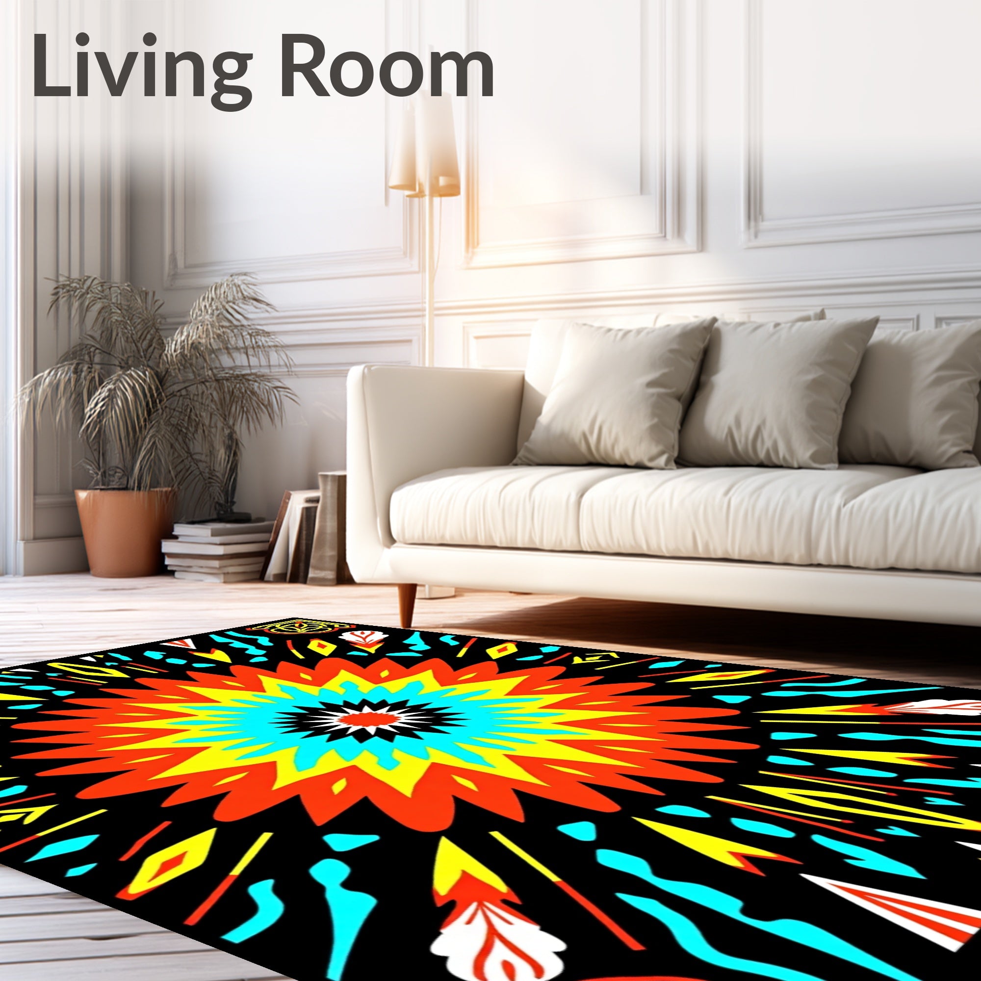 Vibrant Fireburst Abstract Mandala Rug
