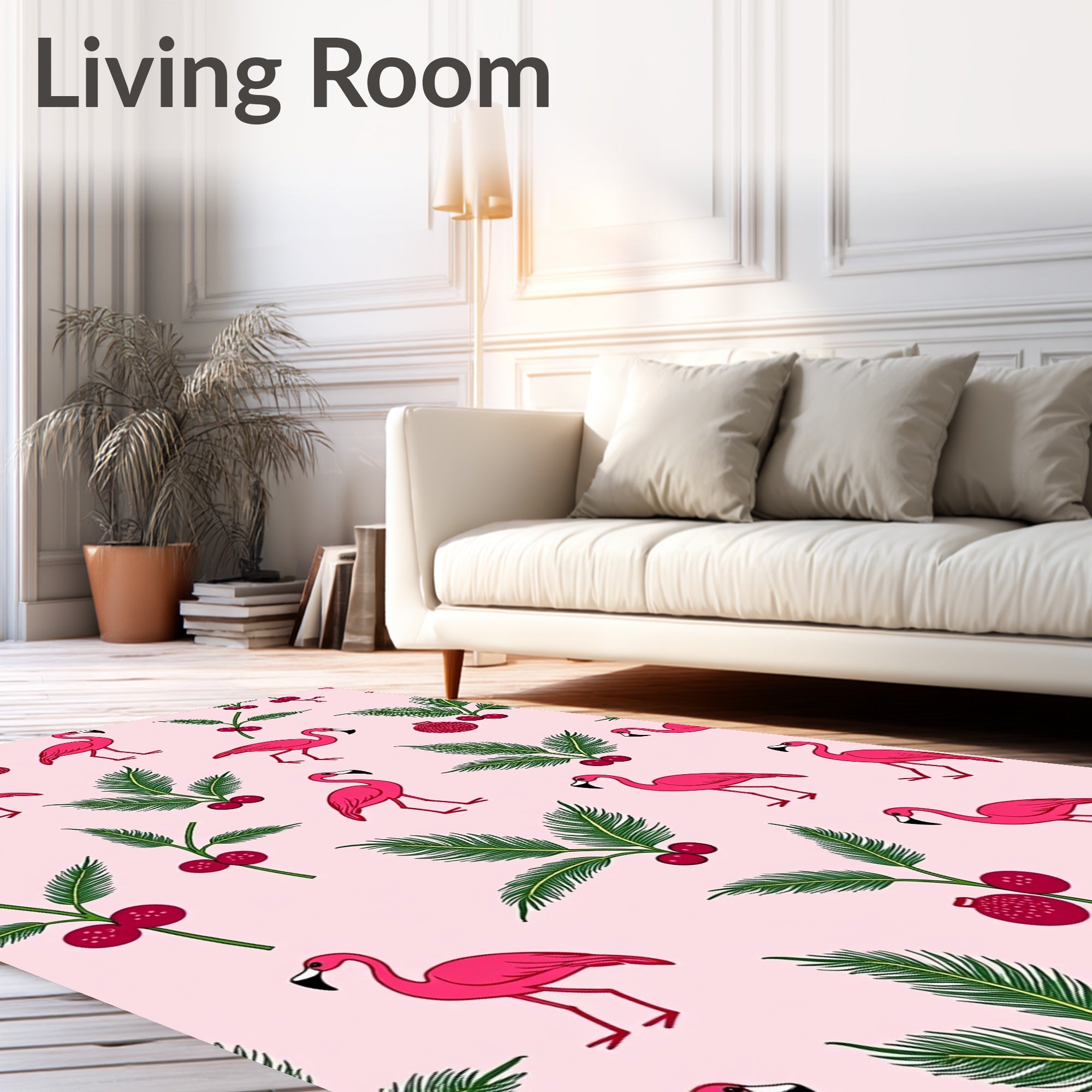 Pink Flamingo With Red Berries Rug