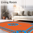 Bold Blue Floral Medallion Orange Rug