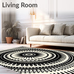 Bold Black Circular Spoke Mandala Rug