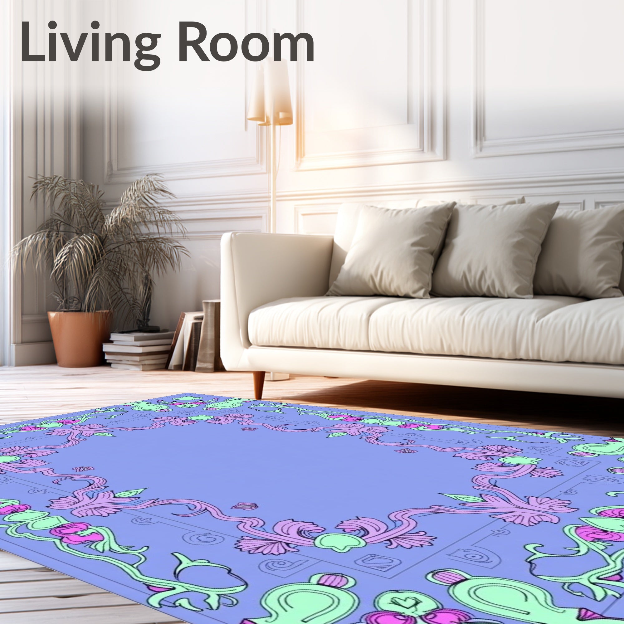 Whimsical Pastel Floral Vine Border Rug