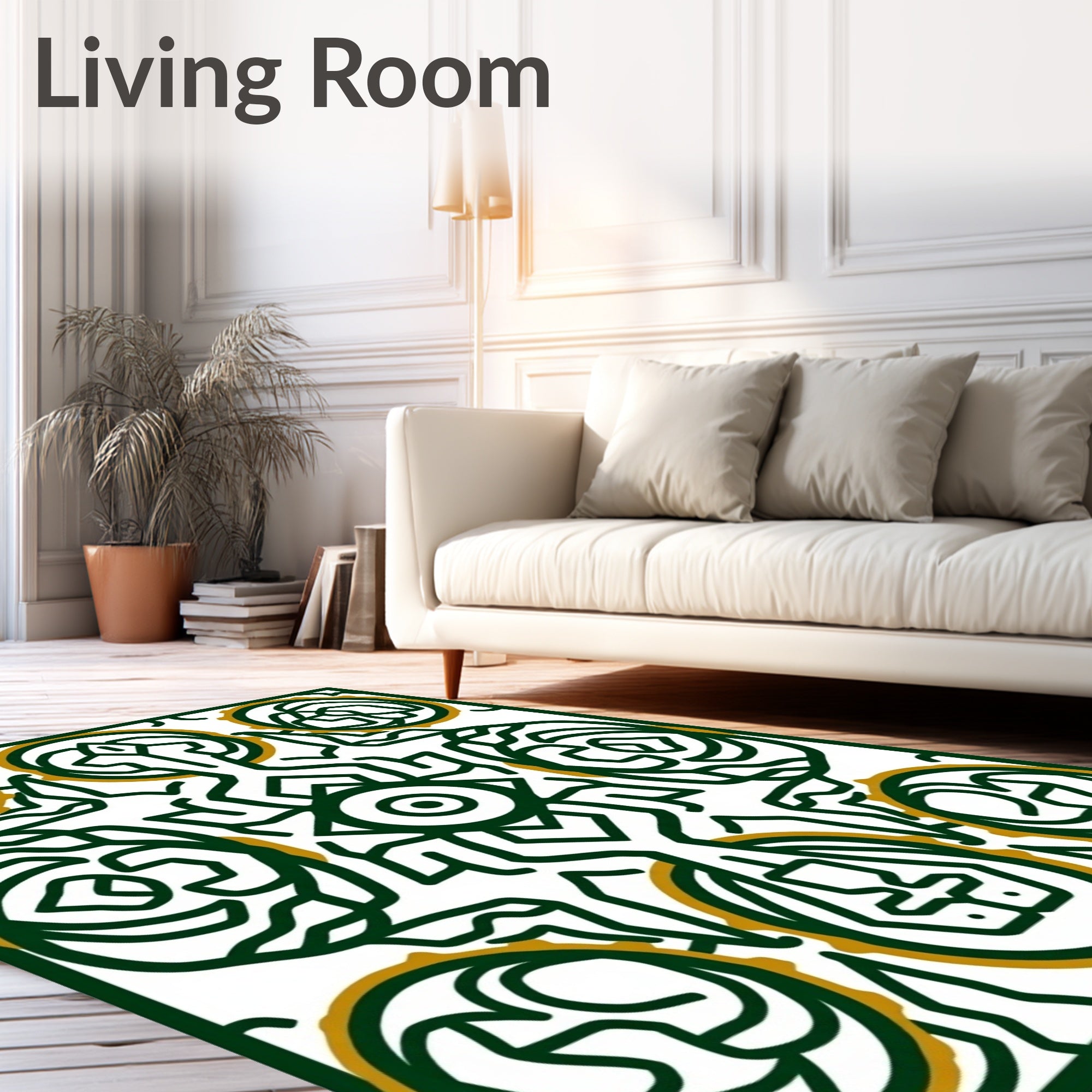 Emerald Gold Intricate Circular Mandala Rug