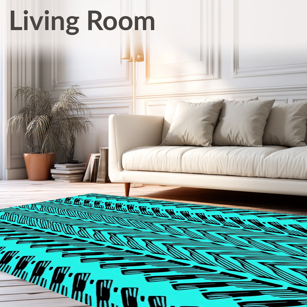 Black And Aqua Chevron Stripe Rug
