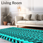 Black And Aqua Chevron Stripe Rug