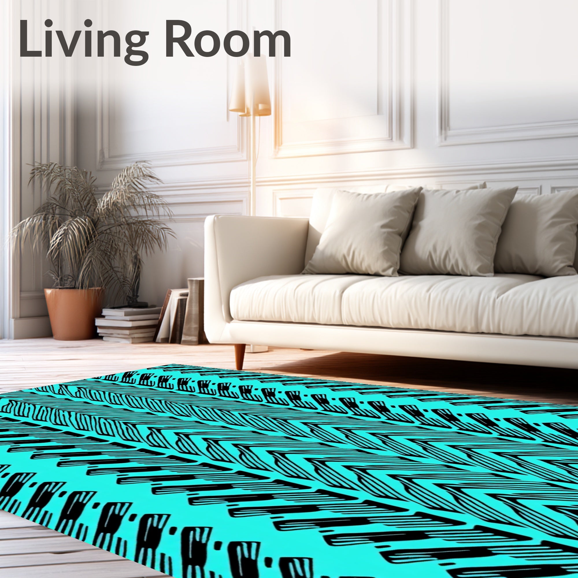 Black And Aqua Chevron Stripe Rug