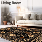 Black and Tan Floral Scroll Emblem Rug