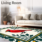 Bright Red Cardinal Botanical Border Rug