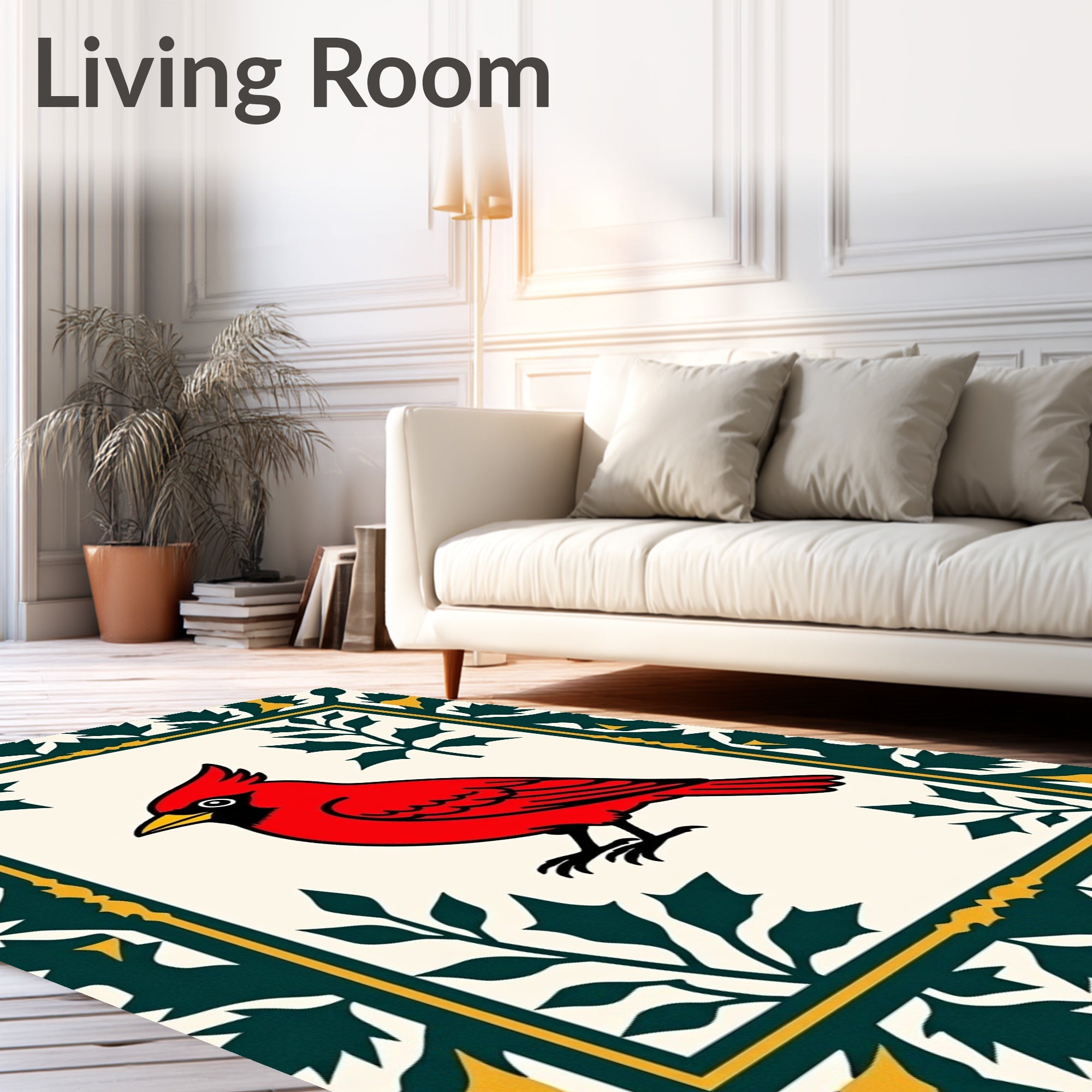 Bright Red Cardinal Botanical Border Rug