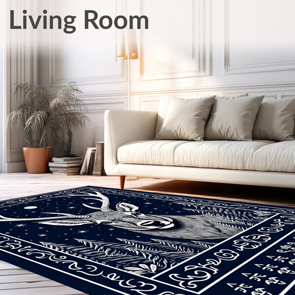 Midnight Deer Forest Night Sky Rug