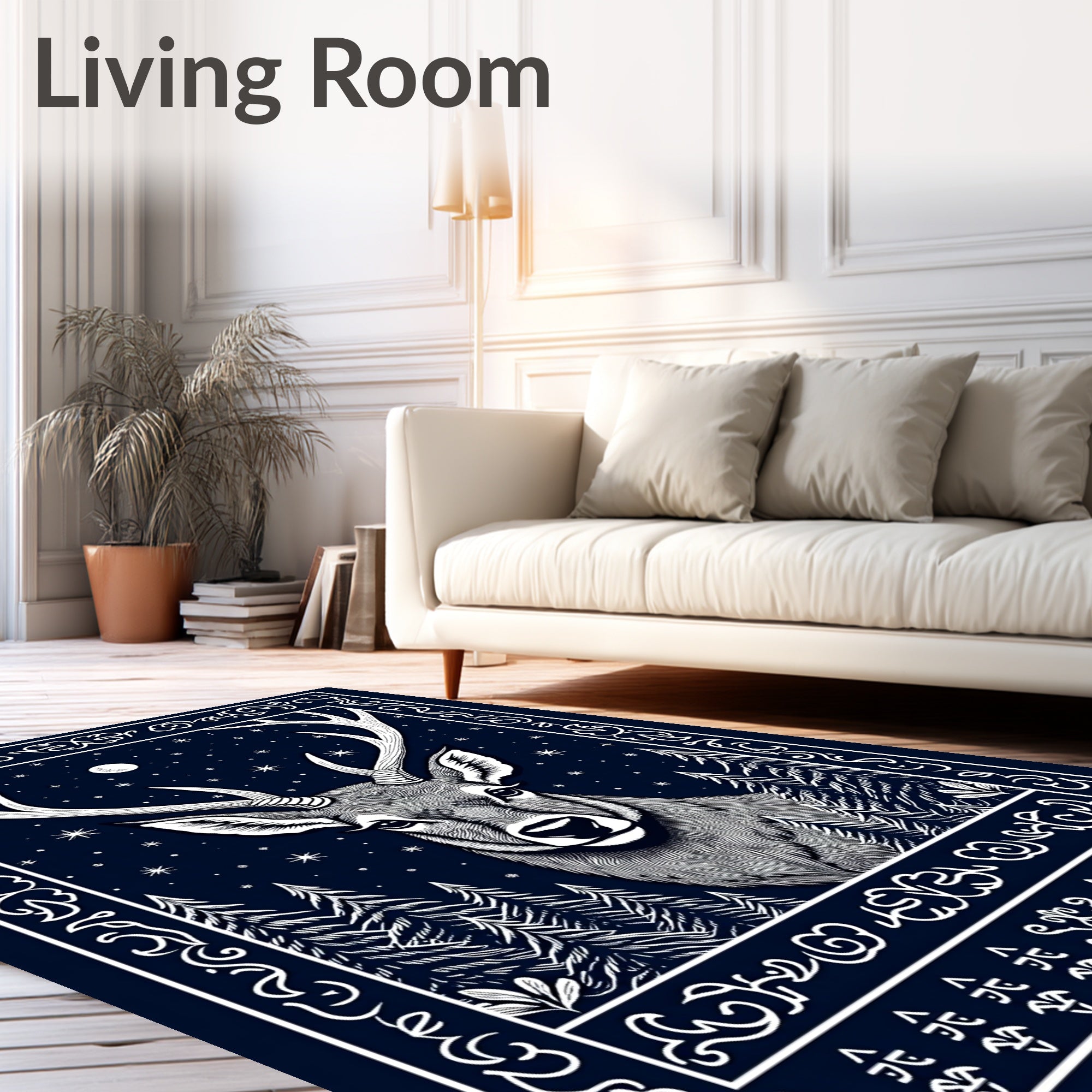 Midnight Deer Forest Night Sky Rug