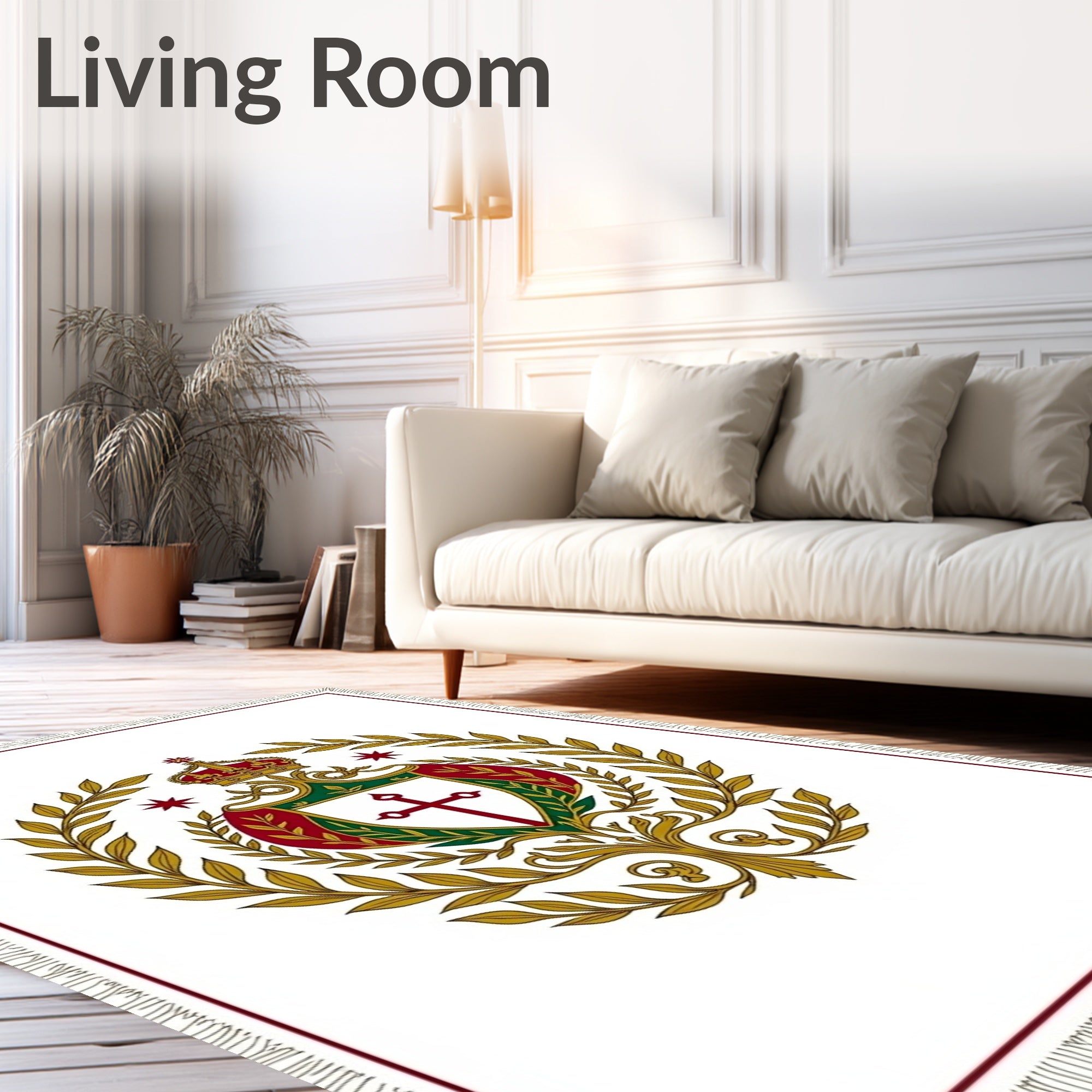 Emerald Gold Crest Floral Emblem Rug