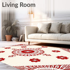 Vibrant Red Floral Mandala Cream Rug
