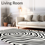 Monochromatic Black White Swirl Stripes Rug