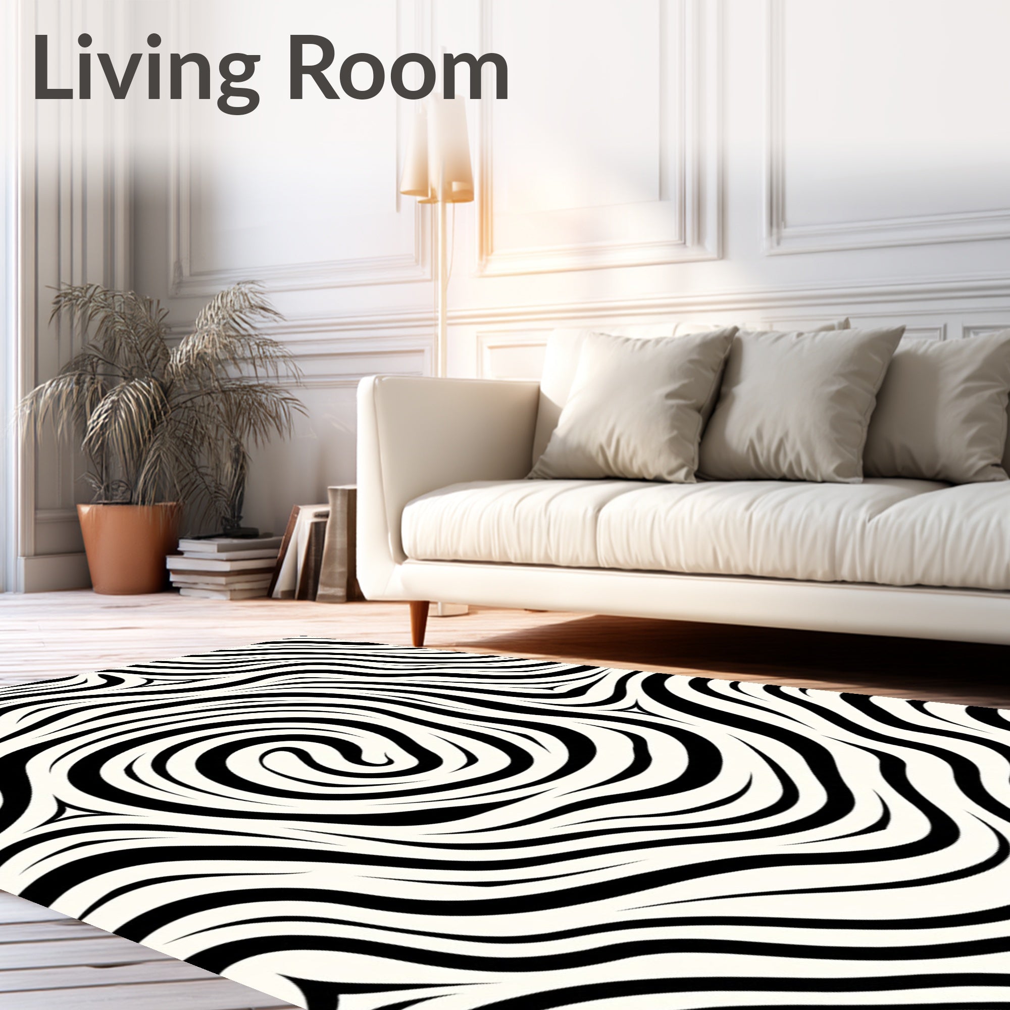 Monochromatic Black White Swirl Stripes Rug