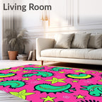 Cute Green Dinosaurs Pink Starburst Rug