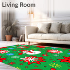 Charming Snowman Red Star Festive Snowflakes Rug