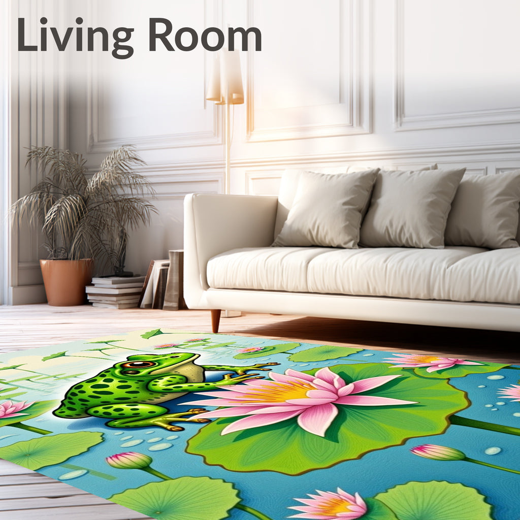 Green Frog Pond Lily Pad Collage Rug