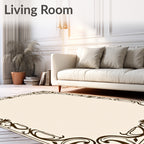 Elegant Ivory Bronze Filigree Border Rug