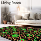 Whimsical Frog Floral Black And Gold Rug