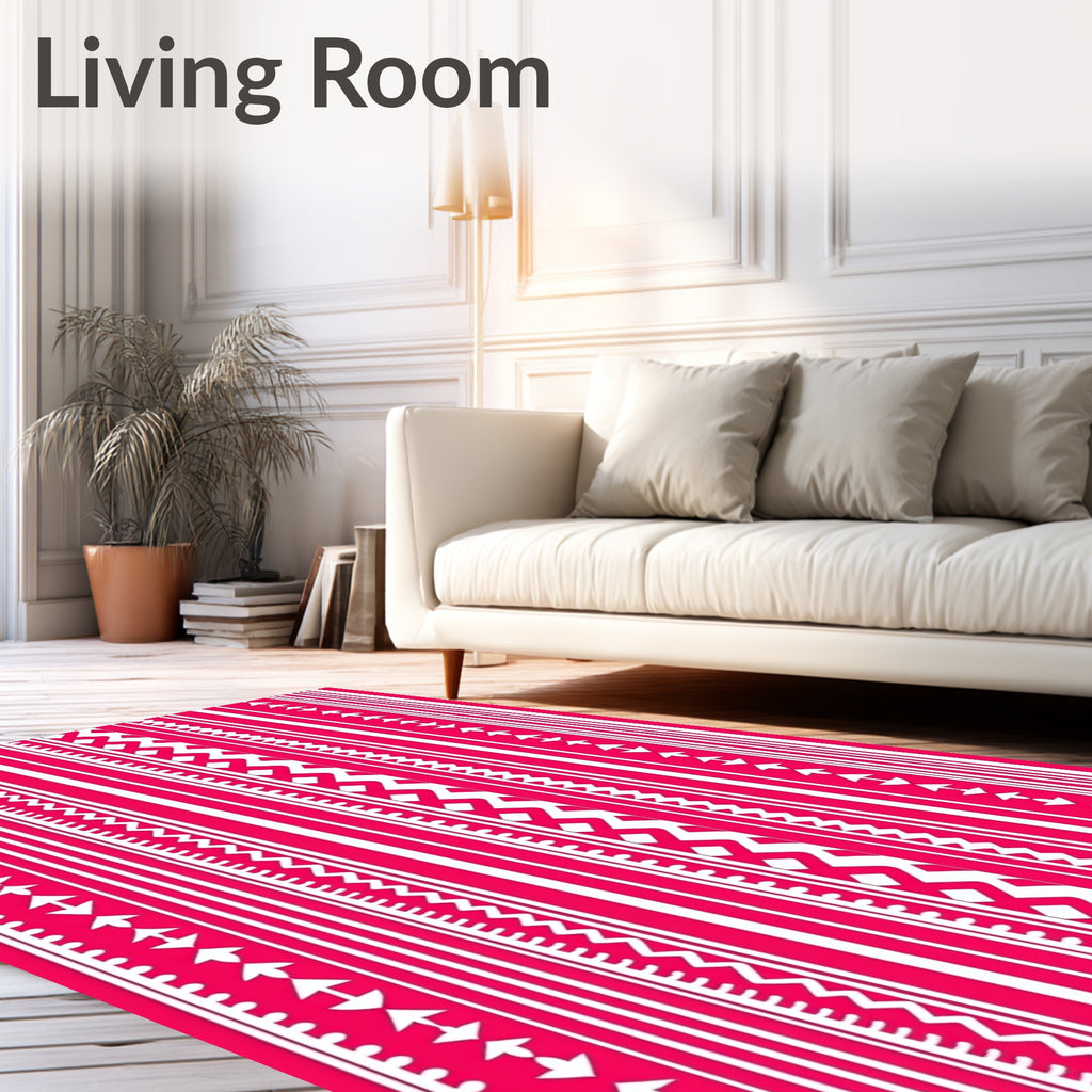 Vibrant Pink White Vertical Stripe Collection Rug