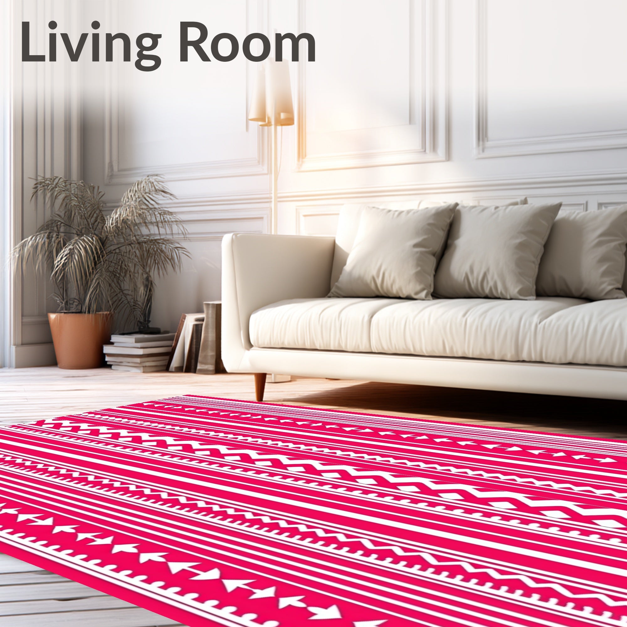 Vibrant Pink White Vertical Stripe Collection Rug