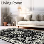 Black Cream Mandala Floral Border Rug