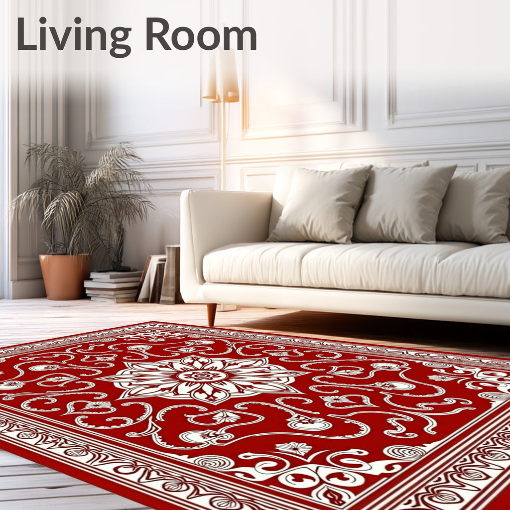 Crimson Floral Medallion Arabesque Rug