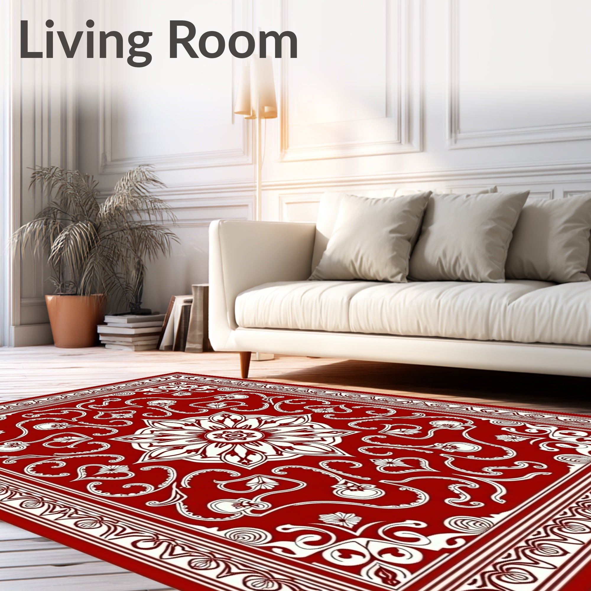Crimson Floral Medallion Arabesque Rug