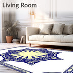 Ornate Blue and Cream Sunburst Rug